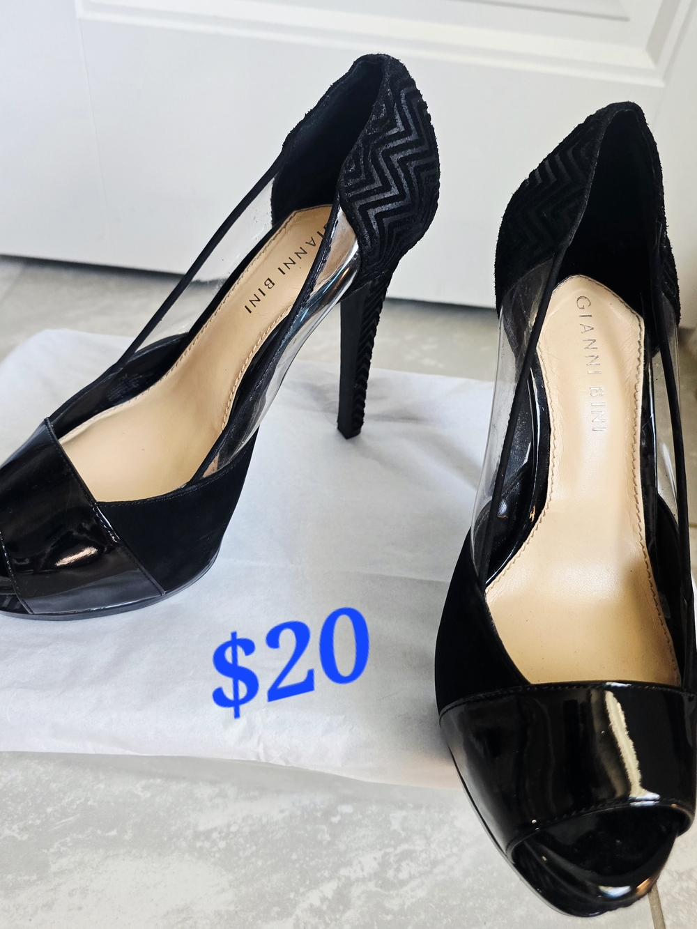 Gianni Bini Black Patent & Mesh Peep-Toe Stiletto Pumps